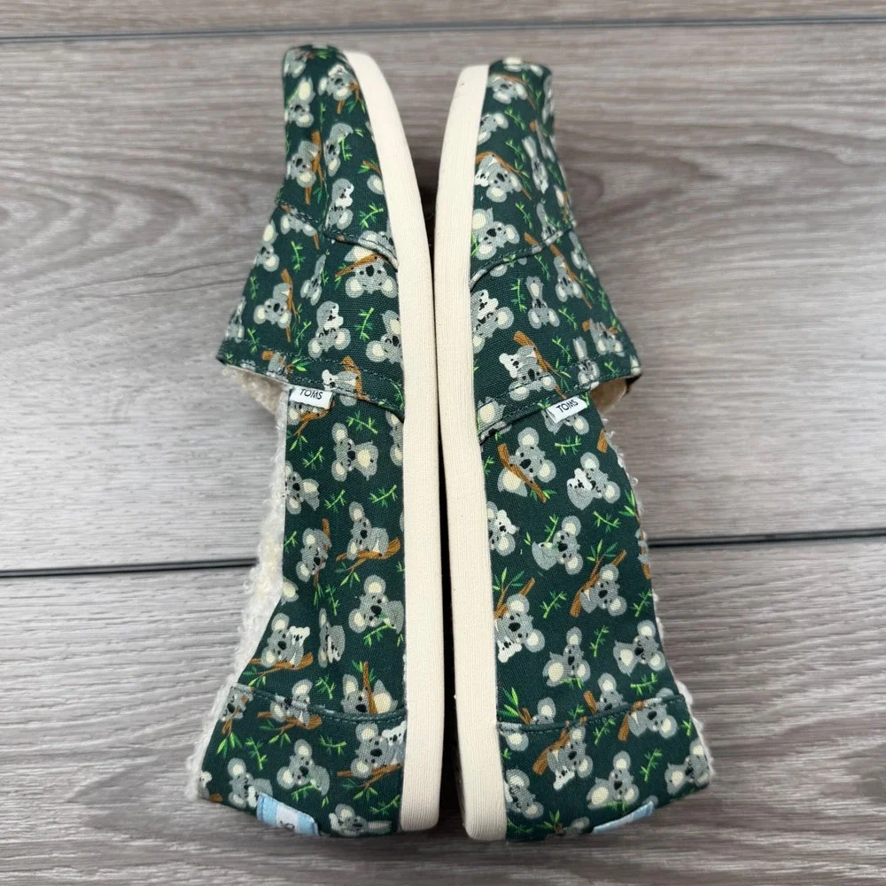 TOMS Womens Alpargata Faux Fur Koala Print Slip On Green 8.5